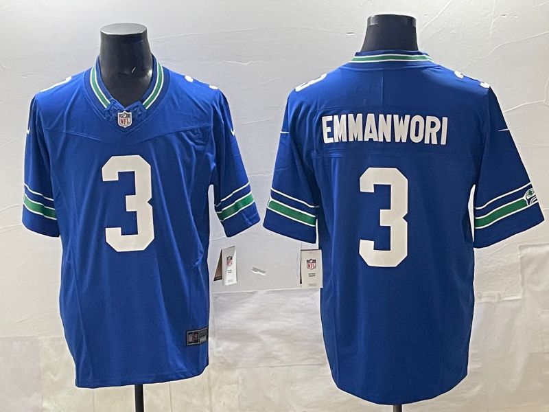 Men 2025 Seattle Seahawks #3 Emmanwori Blue retro Three generations Nike Limited NFL Jersey style 1->seattle seahawks->NFL Jersey